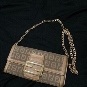 Authentic Fendi Zucca Wallet with Chain Strap